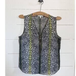 Chaus New York Sleeveless Zip Black, White Lime Green Multi Print‎